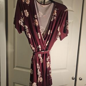 Floral Wrap Sleep Romper - Burgundy Pink 4XL